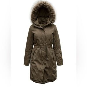 Massimo Dutti Cinch Waist Fur Removable Hood Sz Small Parka Coat